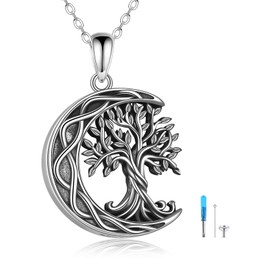 ONEFINITY Tree of Life Urn Necklaces for Ashes Sterling Silver Celtic Knot Moon Tree of Life Cremation Jewelry for Ashes Memory Jewelry for Women Men, Sterling Silver