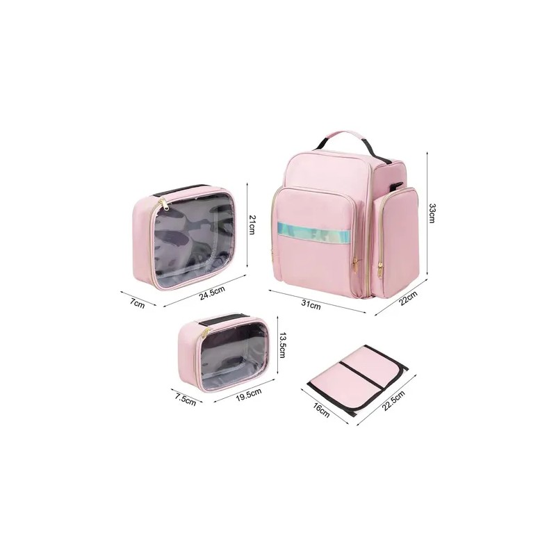 Maletín De Maquillaje Rosa Con 4 Bolsas Organizadoras