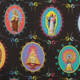 Kt KILOtela - Decorative Fabric Half Panama Organic Cotton Sold by the Metre Home Accessories Tablecloths Cushions Curtains Bags 100 cm Length x 280 cm Width Estampitas Black Multicoloured 1 Metre