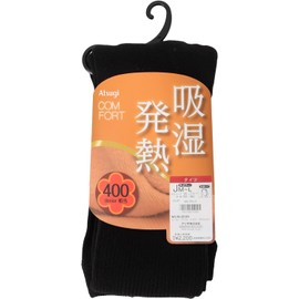 Atsugi BL2035 Women's Tights, Comfort, Moisture Absorption, Heat Generating Line, Rib Tights, 400 Denier, Loose Size, Black