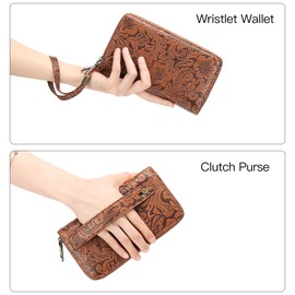GOIACII Purses for Women Large Capacity RFID Blocking with Double Zip Leather Ladies Purse Wallet with Wristlet