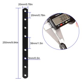 12Pcs Black Mending Plate, 10” Flat Straight Braces Heavy Duty Metal Straight Bracket, Cast Iron Mending Joining Repair Plates Fixing Bracket Connector for Repairing Wooden Furniture, 250MMx20MMx3MM