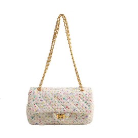 AVANCE Women's Tweed Chain Shoulder Bag, Crossbody Bag, White, Green, Pink, Navy, Span, white