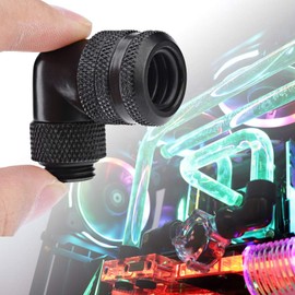 ASHATA G1/4 Thread Angle Adapter, PC Water Cooling Brass 90 Degree Angle Swivel Pipe Fitting Connector Adapter for 14 mm Outer Diameter PC Water Cooling (Black)