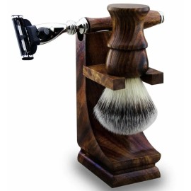 Harry’s London 3PC Wood Shaving Set Kit Men Shave Brush 3 Edge Blades Cartridge Razor Stand