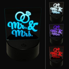Sniggle Sloth Mr. and Mrs. Wedding Rings 3D Illusion LED Night Light Sign Nightstand Desk Lamp