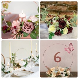 10 Pack Floral Hoop with Holders and 38-Yard Paddle Wire 12 Inch Metal Rings for DIY Centerpiece Table Decorations Crafts Macrame Rings Hoop Dream Catcher Rings Wedding Christmas Wreaths, Rose Gold