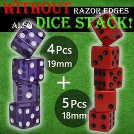 MEISHUNUK Dice Stacking Cup(Green) Set with 4 Pcs 19mm(Puple) and 5 Pcs 18mm(Red) Standard 6 Sided Dices, with Storage Bag-Magic Tricks Instruction
