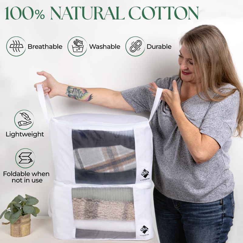 Sweater Storage for Closet – 2 Large Cotton Garment Bags,