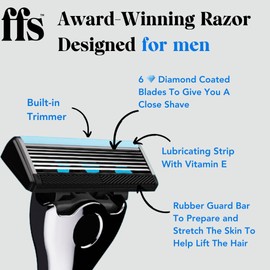 FFS Beauty 5-Blade SmoothGlide Razor Cartridge Head Refills - Durable, Diamond Coated Titanium Blade & Styling Trimmer - Blue (4 pack, 4.00, count)