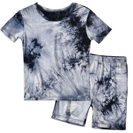 Baby Toddler Summer Short Pajamas Set Viscose Tie Dye Kids 2pcs Cool Sleepwear PJs Set (Black Grey,5T)