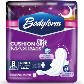 Bodyform Maxi with Wings - Value Sanitary Napkins, 8 Counts (1 Packs of 8 Counts) Cushion Soft Always Comfortable and Ultra-Absorbent