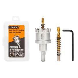Henvo Hole Saw 1-1/2" (38mm) Heavy Duty Carbide with 2 Pilot Drill Bits - TCT Metal Hole Cutter Cuts Stainless Steel, Iron, Copper, Brass, Plastic