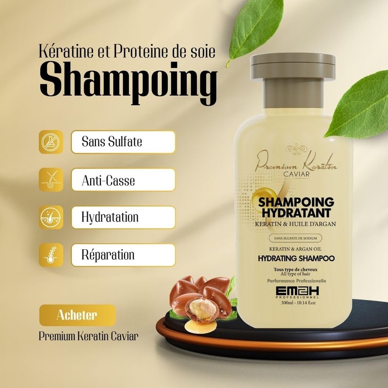 Premium Keratin Caviar Hydrating Shampoo Sulfate Free | Feuchtigkeitsspendendes Shampoo