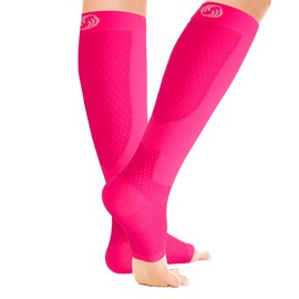 OrthoSleeve FS6+ Compression Foot & Leg Sleeve (1 Pair) for Plantar Fasciitis, Heel Pain, Achilles Tendonitis, Shin Splints, Venous Insufficiency and Leg Cramps (Small, Pink)