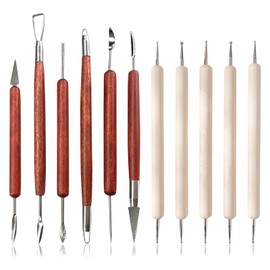 Clay Sculpting Modelling Tools, 11PCS Polymer Clay Tool Double-Ended Stainless Steel Wooden Wax Clay Sculpting Carving DIY Tools Pottery Air Drying Tools