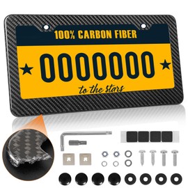 Real Carbon Fiber License Plate Frame 100% Pure Carbon License Plate Frame Cover Black Gloss License Plate Holder Universal Car Tag Frame with Screws Caps for Men/Women Gift - 1 Pack 2 Hole Wide Edge