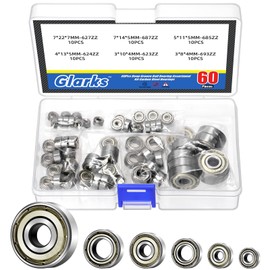 Glarks 60pcs 693ZZ 623ZZ 624ZZ 685ZZ 687ZZ 627ZZ Carbon Steel Bearings, Deep Groove Ball Bearing, Double Shield Miniature Groove Ball Bearings Suitable for High-Speed Brushless Motors, Fan Bearings