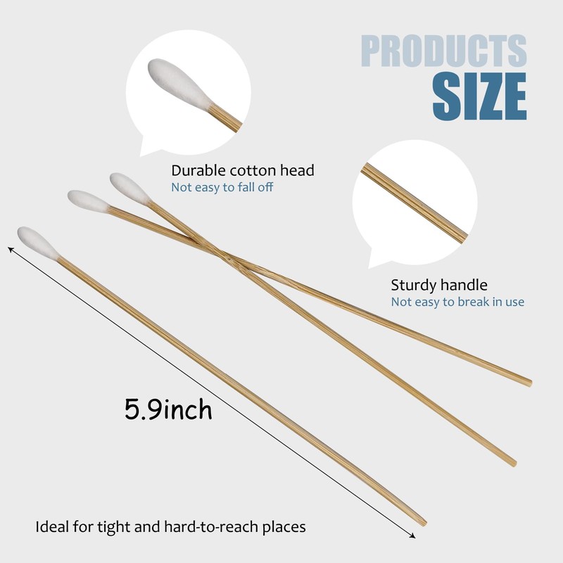 200 Pcs 6 Inch Long Bamboo Cotton Swabs with Wooden