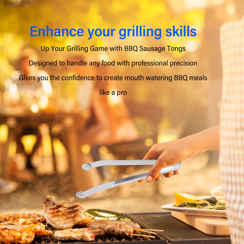 BBQ Sausage Turning Tongs Professional Long Handle Stainless Steel Kitchen