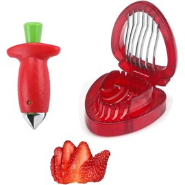 2 Pcs Strawberry Huller and Cutter Set, Pedicle Remover Tool for Tomatoes Pineapples and Soft Fruit, Kitchen Prep Gadget for Baking and Jam Making, Fruit Creations Helper