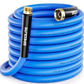 SPECILITE Hot/Cold Garden Water Hose 50 ftx 5/8 in, -50℉ To 190℉, Heavy Duty, Flexible, Burst 605 Psi, Lightweigh, Upgraded Rubber Pipe with 3/4" Brass Fittings For Backyard, Outdoor, Farm, Blue