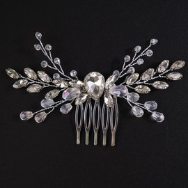 Teyglen Dainty Crystal Bride Wedding Hair Comb Silver Sparkly Teardrop Rhinestone Hair Pieces Hair Accessories for Bride Bridal Side Comb Headpieces for Women Girls