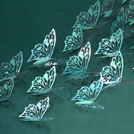 Cheerland 48 Pcs 3D Teal Blue Butterfly Wall Stickers Removable Metallic Room Decals for Walls Nursery Girls Room Wedding Baby Shower Birthday Party Decorations