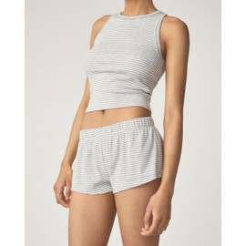 florence by mills womens 1x1 Rib Solid Sleep Short, Heather Grey Stripe, Medium