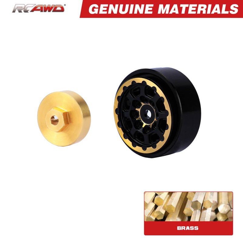 RCAWD 1.2" SCX24 Beadlock Wheels Full Brass & Wheel Hex