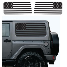 Compatible with Jeep Wrangler JL (2 Door) 2018-2025 Precut American Flag Window Decals Both Side Proudly Made in The US Matte Black (Straight)