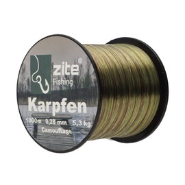 Zite Fishing Monofilament Fishing Line in Camouflage - Carp Line 0.28 mm 1000 m Spool - Abrasion-Resistant Carp Line Nylon Line with 5.3 kg Load Capacity