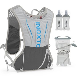 IX INOXTO Running Hydration Vest for Men Women, 3L Water Backpack for Trail, Marathon and Hiking (Grey Blue-1.5L/250ML)