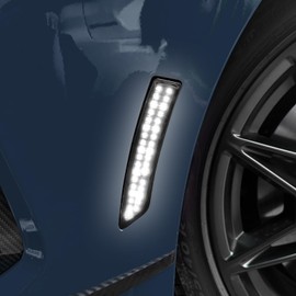 KUNGKIC For Ford Mustang 2024 2025 LED Turn Signal Brake Parking Side Marker Light Daytime Running Waterproof Sequential Blink Sport Style Extend Decoration Accessories 2PCS (Black Lens White Light)