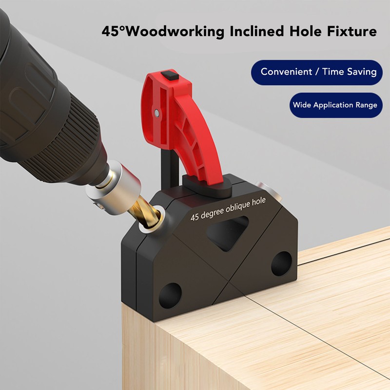 Woodworking Inclined Hole Fixture Black Aluminum Alloy 45 Degree Angle