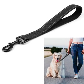 Short Dog Lead with Padded Handle, Short Lead Dog (32 cm Length, 2.5 cm Width) for Training Lead, Reflective Nylon Dog Recall Lead for Large, Medium and Small Dogs, Black