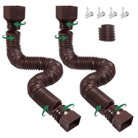 2 Pack Rain Gutter Downspout Extensions, Flexible Drain Downspout Extender, Rainwater Drainage Diverter with Mini Connector, Extendable from 20 to 127 Inches(Brown)
