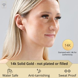 MAX + STONE 14k Yellow Gold Round Created Red Ruby Small Huggie Hoop Earrings for Women with Channel Set and 2.5mm July Birthstone