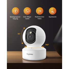 BoyKeep 2.4G/5GHz Indoor Surveillance Camera, 2K 360° WLAN Surveillance Camera, Indoor Dog Camera with App, Baby Monitor with Camera with Motion Detection, Night Vision, Two-Way Audio, K30