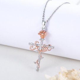 PERZAT Faith Cross Necklace 925 Sterling Silver Rose Necklace Faith Necklace Religious Jewelry Gifts for Women Mom