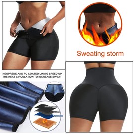 FULIER Sauna Sweat Shapewear Leggings Body Shaper High Waisted Lose Weight Sport Pants Trainer Sweatsuit for Exercise Yoga Gym Thermo Pants for Women (Short -Blue, L)