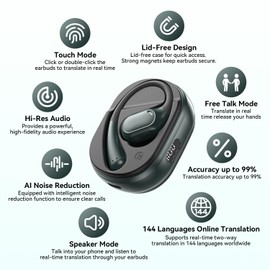 Language Translation Earbuds, AI Translation Earbuds Real Time with 144 Languages & Accents Online, Translator Device with APP Support Music and Calling, Simultaneous Translation Bluetooth 5.4