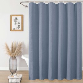 Aiyufeng Cortina de ducha larga de tela azul cielo para baño, cortina de ducha con patrón texturizado 3D, calidad de spa, cortina de baño bohemia, estilo moderno, tela suave de lujo, lavable a máquina