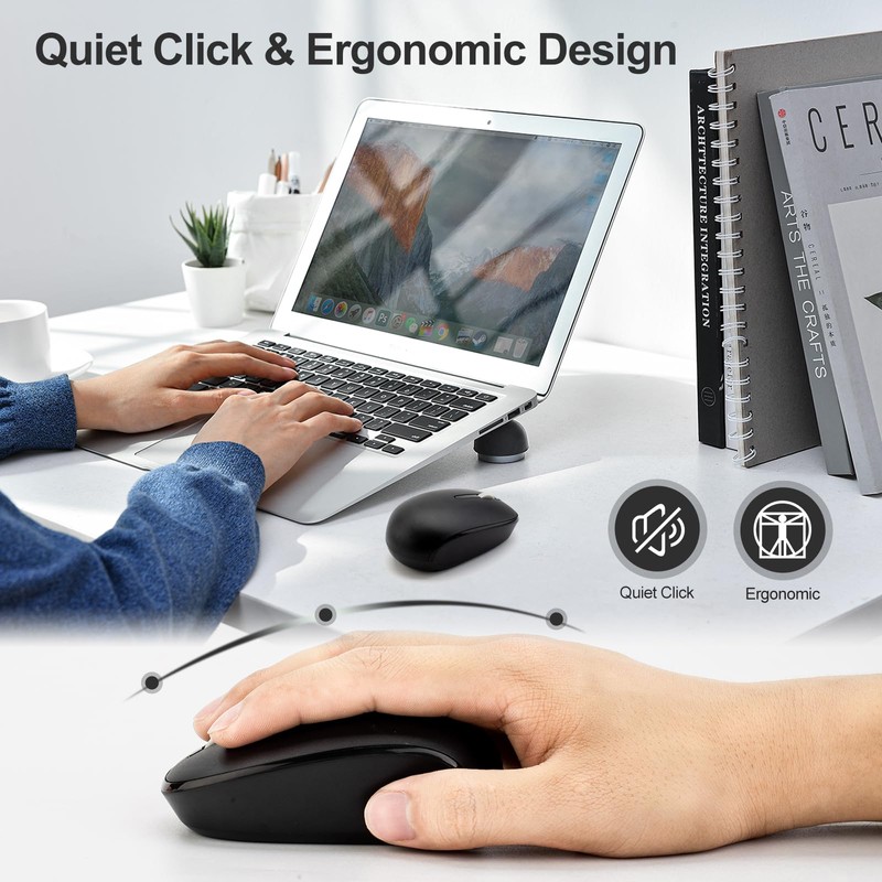 Greshare Wireless Soundless Mouse,2.4Ghz Optical Mice with Nano Receiver Suitable