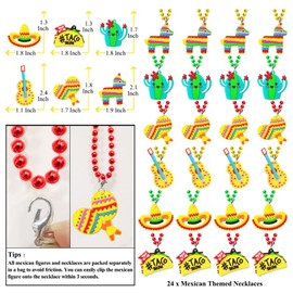 KeeStar 24 Pack Mexican Figure Necklace Party Favors for Mexican Fiesta Themed Party , Cinco De Mayo Decorations, Baby Shower, Birthday, School Carnival Rewards, Photography Props, Classroom Prize