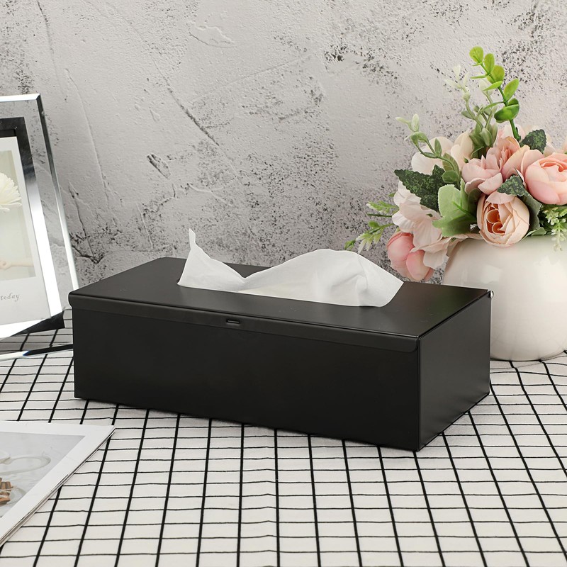 BTSKY Black Rectangular Tissue Box Cover - Stainless Steel Tissue