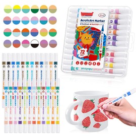 Bcuuozeeing 24er Acrylstifte Set mit Doppelspitze in 48 Farben, Acryl Marker, Keramik Bemalen Set, zum Zeichnen und DIY-Bastelprojekte, Multimarker für Steine, Holz, Stoff, Leinwand, Glas, Keramik