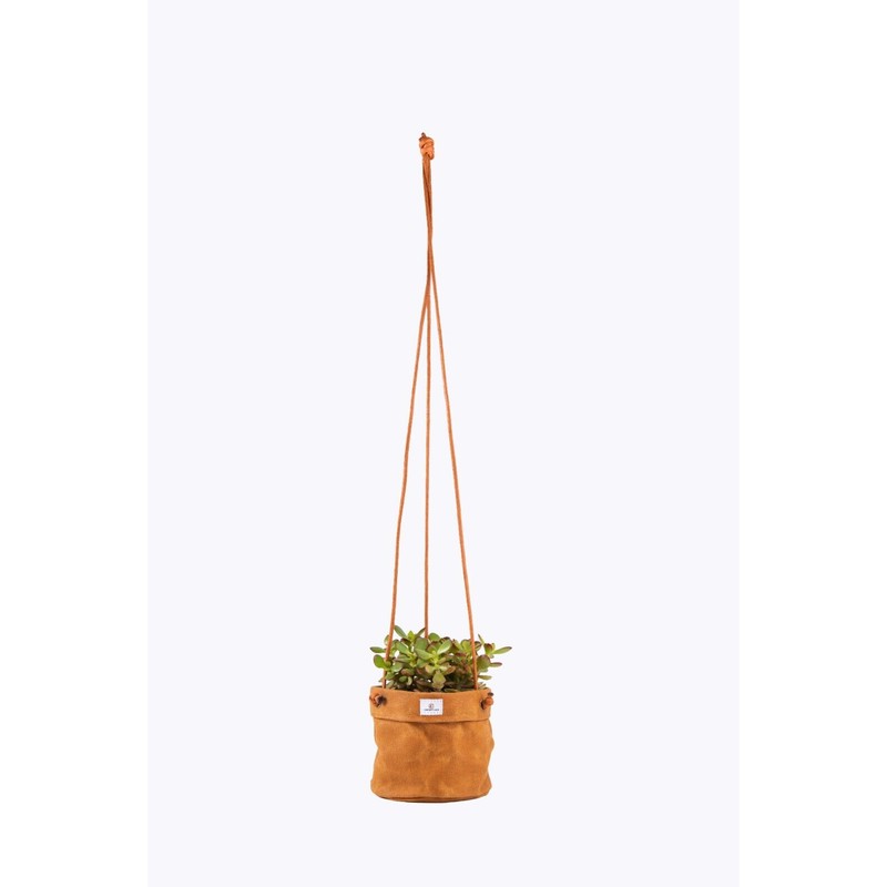 Concept Casa Waxed Canvas Handmade Hanging Planter 6" Dijon Yellow