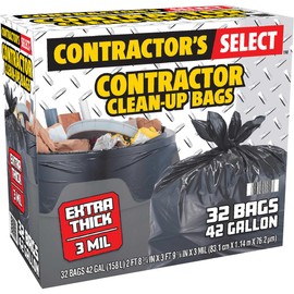 Contractor's Select Contractor Clean-Up Bags, Extra Thick, Black, 42 Gal, 32 Ct
