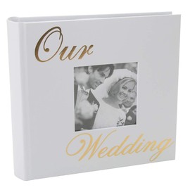 Modern White Wedding Day Photo Album with Gold Foil Text - Holds 80 4x6 Pictures - Wedding Gift Idea for a Special Couple by Happy Homewares